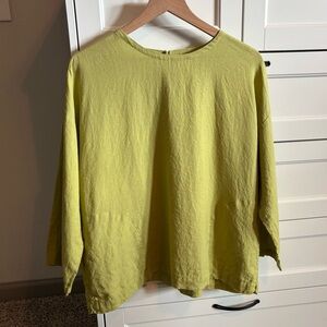 Eileen Fisher Linen Boxy Pockets Round Neck Handkerchief Top Size Small